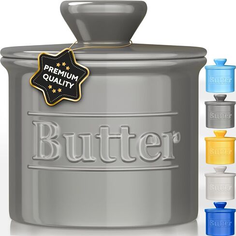 Premium Butter Crock with Lid - Original Design French Butter Dish - Beautiful Ceramic Butter Keeper for Counter with Water Line - Perfect to Keep Butter Soft and Spreadable - White in Kuwait