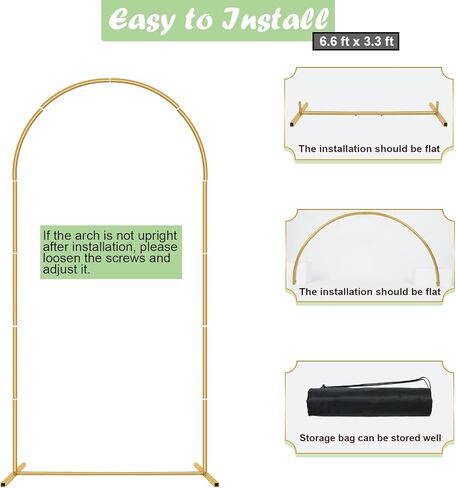 6.6FT Metal Wedding Arch Stand Gold Square Arched Backdrop Frame for Party Ceremony Birthday Bridal Baby Shower Garden Floral Balloon Arch Decoration in Kuwait