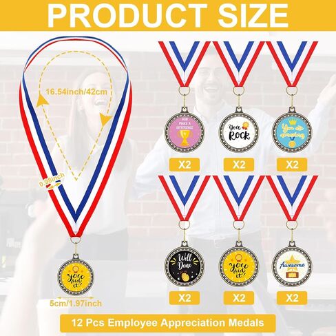 Sasylvia 12 Pcs Appreciation Award Medals Thank You Medals with Red White Blue Neck Ribbon Inspirational Appreciation Award Bulk for Office Colleague Coworker Team Retirement (Stylish) in Kuwait