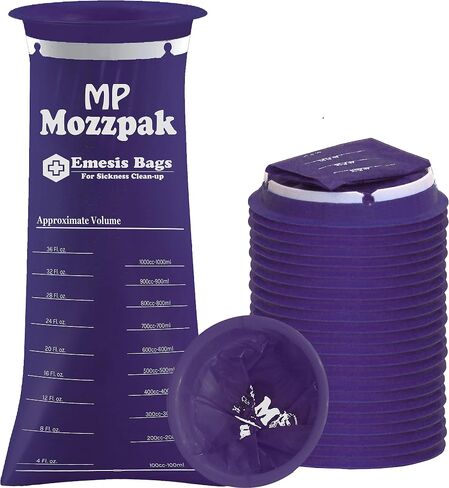 MP MOZZPAK Vomit Bags – 24 Pack – 1000ml Emesis Bags – Leak Resistant, Medical Grade, Portable, Disposable Barf, Puke, Throw Up, Nausea Bags for Travel Motion Sickness (Blue, Pack of 24) in Kuwait