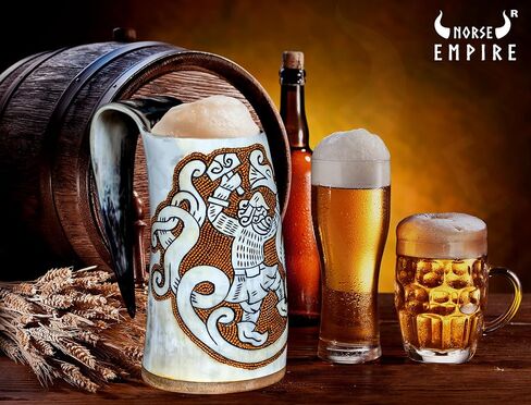 Viking Ox Horn-16oz ، 100 ٪ أصيلة ، تنين رونك محفور يدويًا مع قرن على الطراز البارد على طراز القرون الوسطى للمشروبات الباردة ، وهدية من الدرجة الغذائية للرجال والنساء ، مثالية لكأس Mead & Beer ... in Kuwait