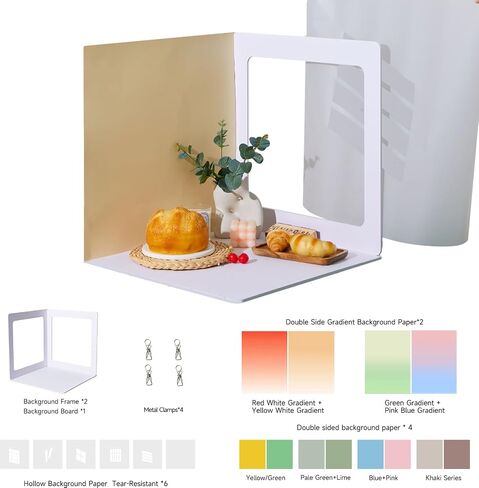 24x24 Inch Backdrop Board Kit, 2PCS Backgound Frame, 1PC Background Board, 6PCS Backdrop Paper, 6PCS Shadow Light Paper for Product, Food, Jewelery, Makeup Photography Shooting in Saudi Arabia