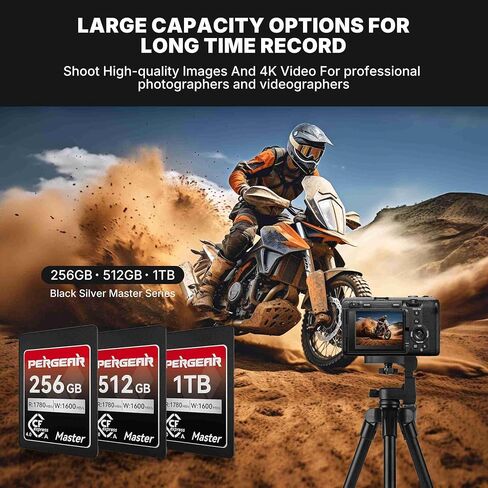 Pergear 256GB CFexpress Type A Memory Card, Version 2, Up to 780MB/s Read Speed & 780MB/s Write Speed for 4K 120P,8K 30P Recording Video/Photo, with Card Reader, Compatible for Sony Alpha & FX Cameras in Saudi Arabia