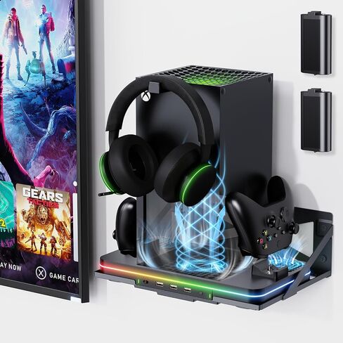 حامل شاحن لجهاز Xbox Series X/S مع مروحة تبريد، قاعدة شحن سريع لكيت مع بطاريتين قابلتين لاعادة الشحن بسعة 1100 مللي امبير في الساعة، قاعدة شحن مزدوجة مع 3 منافذ USB in Kuwait