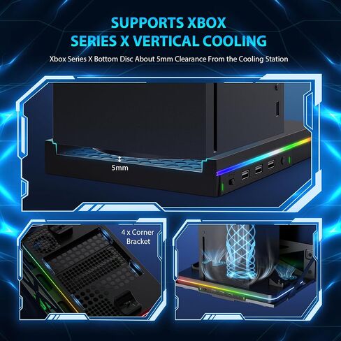 حامل شاحن لجهاز Xbox Series X/S مع مروحة تبريد، قاعدة شحن سريع لكيت مع بطاريتين قابلتين لاعادة الشحن بسعة 1100 مللي امبير في الساعة، قاعدة شحن مزدوجة مع 3 منافذ USB in Kuwait