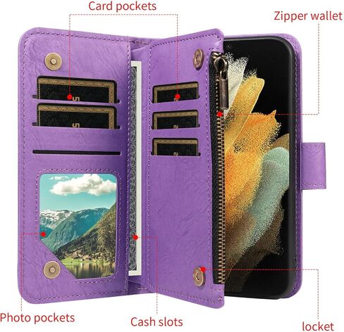 ل Samsung Galaxy S21 Ultra 5g Wallet Phone Case with Crossbody Lanyard Strap Faux Leather Card Slot Slot Stand Kickstand Men Women Flip Cell Cover for S21ultra 21S S 21 21Ultra G5 Brown in Saudi Arabia