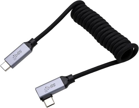 USB Type C PD 100W 4K Fast Speed Cable for SSD Blackmagic ZCAM R5C R6II Sony A7S3 FX30 Camera iPhone 15 Pro Max Monitor, Right Angle Black Braided Coiled 30cm in Saudi Arabia
