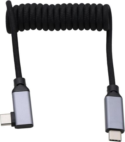 USB Type C PD 100W 4K Fast Speed Cable for SSD Blackmagic ZCAM R5C R6II Sony A7S3 FX30 Camera iPhone 15 Pro Max Monitor, Right Angle Black Braided Coiled 30cm in Saudi Arabia