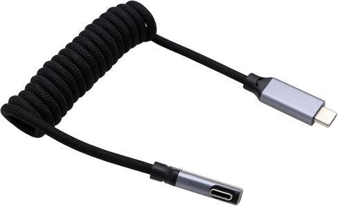 USB Type C PD 100W 4K Fast Speed Cable for SSD Blackmagic ZCAM R5C R6II Sony A7S3 FX30 Camera iPhone 15 Pro Max Monitor, Right Angle Black Braided Coiled 30cm in Saudi Arabia
