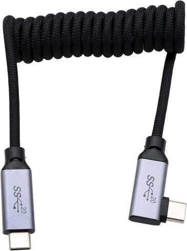 USB Type C PD 100W 4K Fast Speed Cable for SSD Blackmagic ZCAM R5C R6II Sony A7S3 FX30 Camera iPhone 15 Pro Max Monitor, Right Angle Black Braided Coiled 30cm in Saudi Arabia
