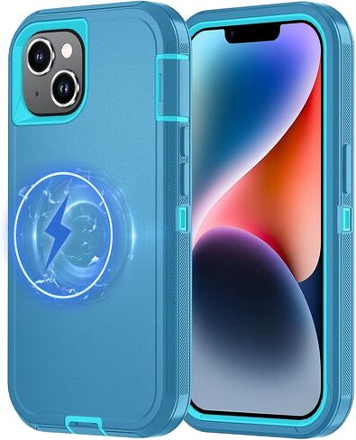 for iPhone 15 Case [Compatible with MagSafe], Heavy Duty Shockproof 3-Layer Full-Body Protection Rugged Cover, Drop-Resistant and Wireless Charging Friendly (Aqua, iPhone 15) in Saudi Arabia
