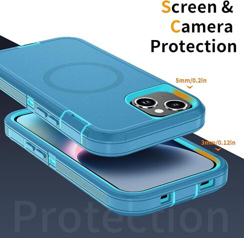 for iPhone 15 Case [Compatible with MagSafe], Heavy Duty Shockproof 3-Layer Full-Body Protection Rugged Cover, Drop-Resistant and Wireless Charging Friendly (Aqua, iPhone 15) in Saudi Arabia