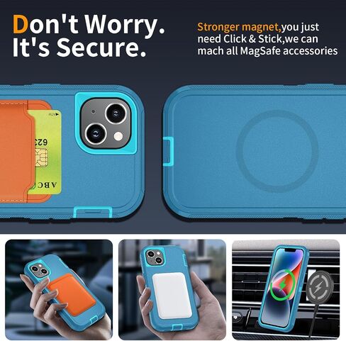 for iPhone 15 Case [Compatible with MagSafe], Heavy Duty Shockproof 3-Layer Full-Body Protection Rugged Cover, Drop-Resistant and Wireless Charging Friendly (Aqua, iPhone 15) in Saudi Arabia