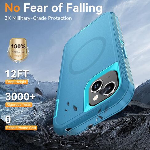 for iPhone 15 Case [Compatible with MagSafe], Heavy Duty Shockproof 3-Layer Full-Body Protection Rugged Cover, Drop-Resistant and Wireless Charging Friendly (Aqua, iPhone 15) in Saudi Arabia
