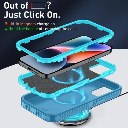for iPhone 15 Case [Compatible with MagSafe], Heavy Duty Shockproof 3-Layer Full-Body Protection Rugged Cover, Drop-Resistant and Wireless Charging Friendly (Aqua, iPhone 15) in Saudi Arabia