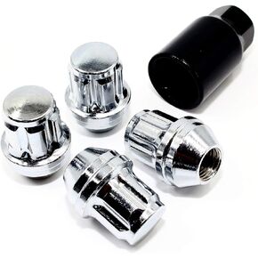 Set of 4 Veritek 14x1.5mm 1.5 Inch 38mm Length 22mm Key Hex Chrome Large Acorn Conical Seat Wheel Locks for Factory Wheels