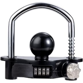 TOPSHINE Trailer Hitch Lock Universal Ball Tow Coupler Security Lock Anti-Theft Combination Lock Fits 1-7/8", 2", and 2-5/16" Couplers for Towing Trailers Caravans, Black