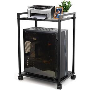 Liitrton PC Stand Computer Tower Stand 2-Tier CPU Stand with 2 Hooks and Locking Caster Wheels Under Desk for Office Home (S)