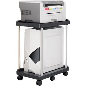 xify's Computer Tower Stand Double Tiers Mobile CPU Printer Stand with 6 Caster Wheels for Home Office Fits PC Under Desk Organization Shelf, Black, 11.81 * 17.72 * 20.87 Inches in Kuwait