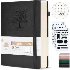 Dotted Journal Notebook, 360 Numbered Pages Bullet Dot Grid Journal,100gsm Dot Paper Thick Hardcover Leather Journal for Writing Women Men, A5 Dotted Grid Notebooks for Work 5.75" x 8.38" Green