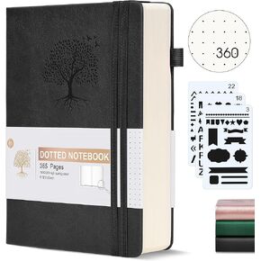 Dotted Journal Notebook, 360 Numbered Pages Bullet Dot Grid Journal,100gsm Dot Paper Thick Hardcover Leather Journal for Writing Women Men, A5 Dotted Grid Notebooks for Work 5.75" x 8.38" Green