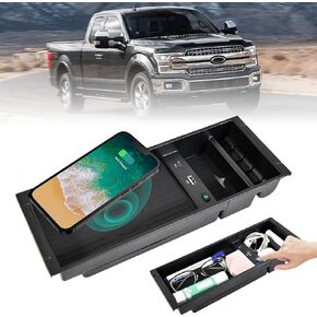 KEWISAUTO F150 Center Console Organizer with Wireless Charger, USB-A USB-C Center Console Tray Fast Wireless Charger for 2009-2020 2021 2022 2023 Ford F-150 F150 Accessories
