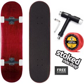 Stoked Ride Shop Skateboard Complete - American Made Maple Wood - Skate Board for Adults, Kids, Girls & Boys - Fully Assembled with Wax, Skate Tool & Stickers