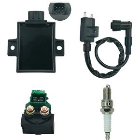 Ignition Coil with CDI Box&Starter Solenoid Relay Replacement for Kawasaki Bayou 220 250 KLF220 KLF250 1996-2011,Part# 21119-1457 21121-1160 92070-1019 21160-1085 27010-1254