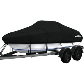Pontoon Boat Cover Waterproof, Lightweight Boat Tarp Covers for Towing - Fits Deck Boats (19-21ft Length, up to 96" Beam Width), Grey