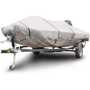Budge 1200 Denier Boat Cover fits Center Console Flat Front/Skiff/Deck Boats B-1241-X8 (24' to 26' Long, Gray)