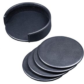 Dacasso Black Leather 4-Round Coaster Set