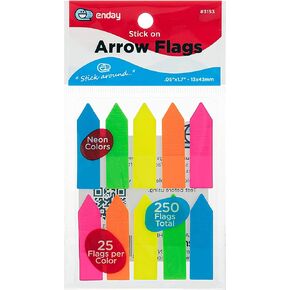Sticky Tabs Page Markers, Arrow Flag for Books & Notebooks, Paper Self Adhesive Colored Tabs Office School Supplies in Transparent Neon Pink, Yellow, Green, Blue, Orange, 250 Flags, 1 PK – by Enday