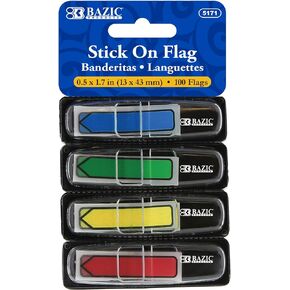 BAZIC Neon Page Markers Dispensers 0.5x1.7 Neon Colored PET Arrow Flag Index Tabs, Sticky Notes Page Bookmarks File Tab (100 Flags/Pack), 1-Pack