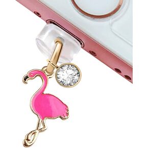 ELISE & FONDA CP87 USB Charging Port Anti Dust Plug Little Flamingo Pendant Phone Charm for iPhone 11/ XS MAX/XR/X/8 Plus/7/6S/7/SE iPad iPod (Hot Pink)