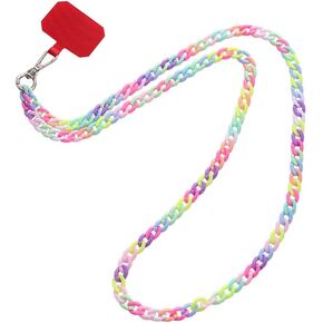 Crossbody Phone Lanyard/Chain, Long Cell Phone Lanyard, Fashion Boho Style Colorful Chain Phone Charm Anti-Lost Phone Strap with Ultra-thin Pad Creative Phone Lanyard for Most Smartphones Type 1