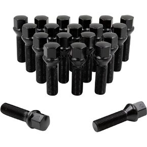 Wheel Accessories Parts Set of 20 Black 12x1.5 Lug Bolts Conical Seat with 17mm Hex, 33 mm Shank Length, Acorn Seat Lug Bolt Designed for Aftermarket Wheels (20 Bolts, Black, M12x1.5/12 1.5)