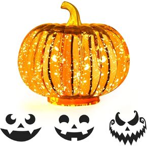 Rocinha Mercury Glass Pumpkin Light Up Pumpkins with Timer, 5.5 Inch Halloween Pumpkin Decorations with Pumpkin Decorating Kits for Fall Autumn Thanksgiving Harvest Tables Centerpieces Pumpkin Decor in Kuwait