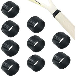 10PCS Racket Kit Handle Rubber Ring 28x17.3x1.5mm Tennis Racket Seal Rubber Ring with Non Slip Racket Ring Absorbent Sleeve for Badminton Squash Baseball Black