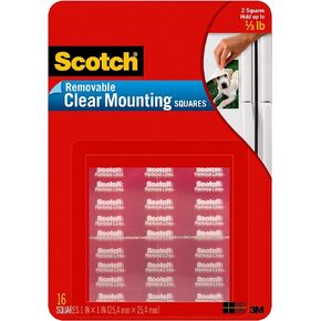Scotch Removable Mounting Squares, 1-inch x 1-inch, Clear, 16-Squares (859-MED)