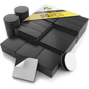 95 Magnetic Squares, Rectangles and Circles with Self Adhesive Backing - Peel & Stick Magnetic Dots and Squares - Flexible Sticky Magnets - Sheets is Alternative to Magnetic Stickers, Tape and Labels