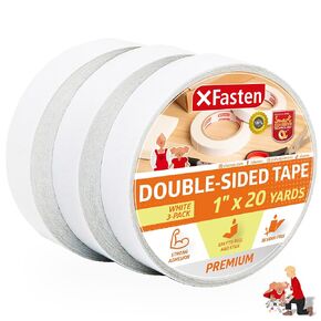 XFasten Double Sided Tape, Removable, 1-Inch by 20-Yard (Pack of 3) Ideal as a Gift Wrap Tape, Holding Carpets, and Woodworking