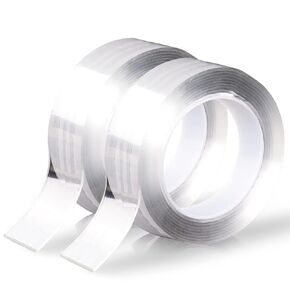 Nano Double-Sided Adhesive Transparent Non-Marking Adhesive, Removable Tape, Strong Sticky Strip for Carpet, Posters, Walls, Floors (2 Rolls, 20 Feet Total)-20MM