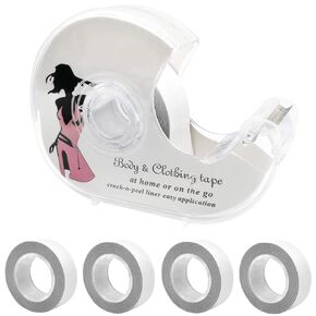 NANASO Body Tape 5 Rolls,Fashion Body Tape Clear Fabric Double Sided Clothing Tape with Dispenser for Clothes Dress and Bra,Transparent Clear Color for All Skin Shades,82 Feet