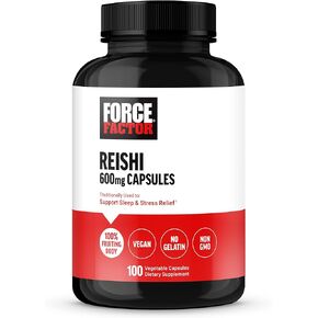 FORCE FACTOR Reishi Mushroom Supplement, Stress Relief Supplement and Sleep Support Supplement Made with Reishi Mushroom Extract, Vegan, No Gelatin, Non-GMO, 100 Vegetable Capsules