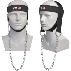 DEFY Neck Harness, Weight Lifting Neck Exerciser - Workout Equipment for Head, Neck Strengthener for Gym Training – Head Exercise for Men Women - Nylon Adjustable Straps with Metal Chain (Black)