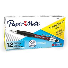 Paper Mate Comfort Mate Ultra Mechanical Pencils, 0.7mm, HB #2, Assorted Colors, 12 Count