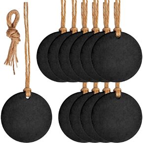 Blackboard Tags,10pcs 5cm Hanging Christmas Chalkboard Tags Mini Two-Sided Blackboard Round Christmas Chalkboard with String for Message Signs Table Numbers Price Tags