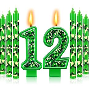 Zomiboo 13 Pcs Camo Birthday Candles Army Theme Candles for Cake Green Number Candle Camouflage Cake Candles for Birthday Graduation Celebration Wedding Party Supplies Decoration (Number 10) in Kuwait