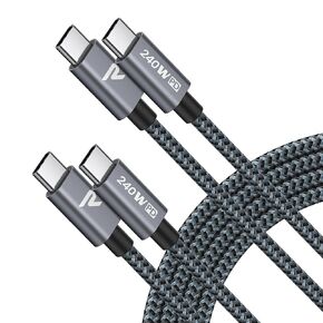 RAMPOW USB C Cable, 240W USBC to USB C Cable [6.6ft/2Pack], C to C Cable Fast Charging, Nylon USB C Charge Cable for iPhone 15/15 Pro, Samsung S24/S24+/S24 Ultra/S23/S22, MacBook Pro, iPad Pro-Black