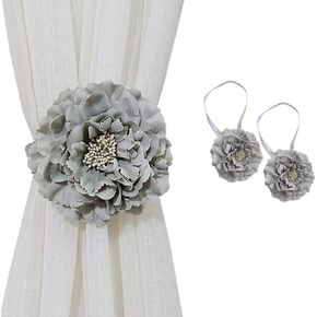 CHICTIE 2 Piece Large Cloth Flower Magnetic Curtain Tieback Wedding Decorative Holdbacks Rope American Rustic Style Drapery Holder Clip for Girl's Room (Antique Purple)